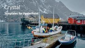 Presentation with fishing boat - Presentation theme enhanced with nusfjord-norway-march-25-2017 background and a gray colored foreground
