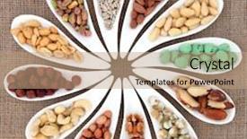  Presentation with nut - Cool new PPT theme with nut selection in white porcelain dishes over hessian background backdrop and a coral colored foreground
