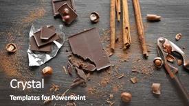  Presentation with cracker - PPT layouts having nutcracker - pieces of chocolate with hazelnuts background and a dark gray colored foreground