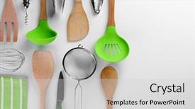  Presentation with utensils - Beautiful PPT theme featuring nutcracker - set of stainless and wooden backdrop and a light gray colored foreground