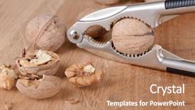  Presentation with rustic wood wooden frame - PPT theme having nutcracker with walnuts on wooden background and a coral colored foreground