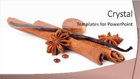  Presentation with dried vanilla pods and flowers - Colorful slide set enhanced with nutmeg tree - closeup of anise cinnamon backdrop and a white colored foreground