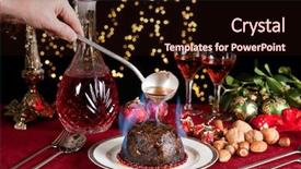  Presentation with brandy - Slide set with nutmeg tree - hand serving burning brandy background and a wine colored foreground