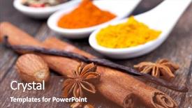  Presentation with wooden - PPT theme consisting of nutmeg tree - spice collection on a wooden background and a tawny brown colored foreground