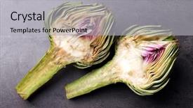  Presentation with color - PPT theme having nutritio - artichoke on color wooden background background and a  colored foreground