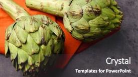  Presentation with rustic wood wooden frame - Cool new PPT theme with nutritio - artichokes on color wooden background backdrop and a  colored foreground