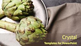  Presentation with color - Presentation design enhanced with nutritio - artichokes on color wooden background background and a tawny brown colored foreground