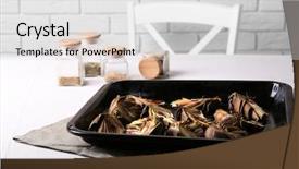  Presentation with kitchen - PPT layouts featuring nutritio - roasted artichokes on pan background and a  colored foreground