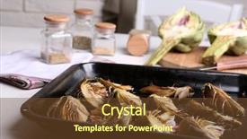  Presentation with sports table tennis two ping - PPT layouts with nutritio - roasted artichokes on pan background and a tawny brown colored foreground