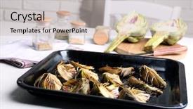  Presentation with sports table tennis two ping - Amazing presentation having nutritio - roasted artichokes on pan backdrop and a soft green colored foreground