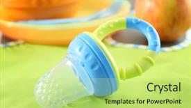  Presentation with baby growth and development - Colorful slide deck enhanced with baby's nibbler and bib backdrop and a  colored foreground