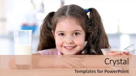  Presentation with breakfast - PPT theme enhanced with nutrition - cute little girl with milk background and a coral colored foreground