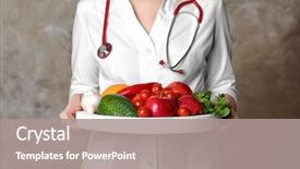  Presentation with foods - PPT theme consisting of nutrition - doctor holding tray with heart background and a gray colored foreground