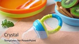  Presentation with baby - Audience pleasing PPT theme consisting of empty baby's nibbler on bib backdrop and a  colored foreground