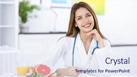  Presentation with fruits and water - Presentation theme consisting of nutrition - female nutritionist with fruits working background and a sky blue colored foreground
