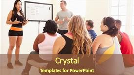  Presentation with fitness - Theme featuring nutrition - fitness instructor addressing overweight people background and a tawny brown colored foreground