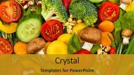  Presentation with heart healthy diet - Presentation theme enhanced with nutrition - heart made of vegetables photo background and a gold colored foreground