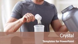  Presentation with protein shake - PPT theme featuring nutrition - sport fitness healthy lifestyle background and a coral colored foreground