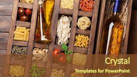  Presentation with pasta - Colorful slide deck enhanced with nutrition - various pasta in wooden box backdrop and a tawny brown colored foreground