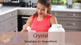  Presentation with protein shake - Slides featuring nutrition - woman preparing protein shake background and a coral colored foreground