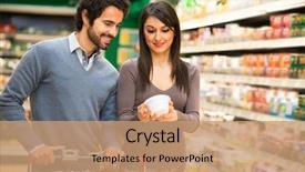  Presentation with supermarket - Presentation design consisting of nutrition - young couple choosing food background and a coral colored foreground