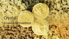  Presentation with macaroni - Presentation theme consisting of nutrition 3d - close of uncooked macaroni mixed background and a  colored foreground