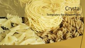  Presentation with macaroni - Slide set enhanced with nutrition 3d - close of uncooked macaroni mixed background and a  colored foreground