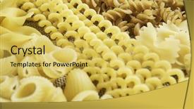  Presentation with macaroni - Slide deck featuring nutrition 3d - close of uncooked macaroni background and a  colored foreground