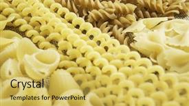  Presentation with macaroni - Slide set consisting of nutrition 3d - close of uncooked macaroni background and a  colored foreground