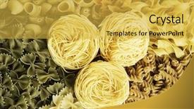  Presentation with macaroni - Slide deck having nutrition 3d - close of uncooked macaroni background and a  colored foreground