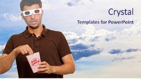  Presentation with popcorn movie - Presentation design having nutrition 3d - man eating popcorn and watching background and a  colored foreground