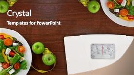  Presentation with salad - Slide set featuring nutrition 3d - weighting scale against salad background and a tawny brown colored foreground