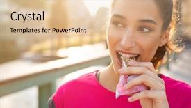  Presentation with energy bar - PPT layouts with nutrition athlete - athletic woman eating a protein background and a lemonade colored foreground