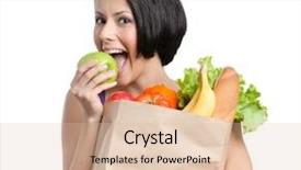  Presentation with healthy green food habit - Slides consisting of nutrition athlete - lovely girl eats a green background and a lemonade colored foreground