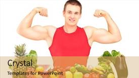  Presentation with pile - PPT theme enhanced with nutrition athlete - muscular man posing background and a yellow colored foreground