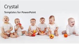  Presentation with baby sitting - Beautiful presentation theme featuring nutrition baby - group of babies with apples backdrop and a white colored foreground