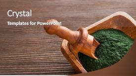  Presentation with spirulina - Amazing PPT theme having nutrition bacteria - ground spirulina on wood background backdrop and a  colored foreground