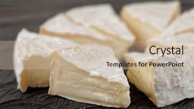  Presentation with cheese pie - Colorful presentation theme enhanced with nutrition bacteria - head of brie cheese cut backdrop and a soft green colored foreground