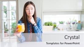  Presentation with child drinking water from glass - PPT theme with nutrition brain - beautiful asian woman drinking background and a white colored foreground