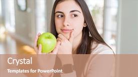  Presentation with children and healthy eating - Amazing presentation theme having nutrition brain - beautiful young woman eating healthy backdrop and a coral colored foreground