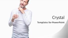  Presentation with drinking glass - Theme featuring nutrition brain - middle age hoary senior man background and a  colored foreground