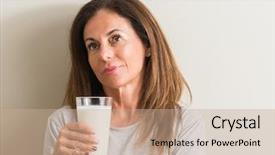  Presentation with child drinking water from glass - Presentation theme having nutrition brain - middle age woman drinking background and a coral colored foreground