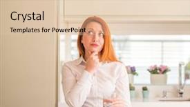  Presentation with water glass - Cool new PPT theme with nutrition brain - thirsty redhead woman and glass backdrop and a lemonade colored foreground