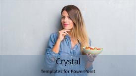  Presentation with healthy eating - Beautiful presentation theme featuring nutrition brain - young adult woman over grey backdrop and a seafoam green colored foreground