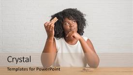  Presentation with african american woman question - Theme featuring nutrition brain - young african american woman sitting background and a coral colored foreground