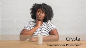  Presentation with thinking brain - Colorful slide set enhanced with nutrition brain - young african american woman sitting backdrop and a coral colored foreground