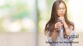  Presentation with thinking brain - Beautiful slides featuring nutrition brain - young asian woman drinking backdrop and a coral colored foreground
