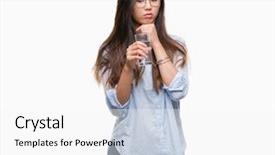  Presentation with child drinking water from glass - Presentation theme having nutrition brain - young asian woman drinking background and a  colored foreground