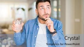  Presentation with child drinking water from glass - Presentation design with nutrition brain - young handsome man drinking background and a light blue colored foreground