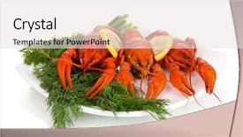  Presentation with white plate - Beautiful presentation design featuring nutrition cancer - tasty boiled crayfishes with fennel backdrop and a lemonade colored foreground